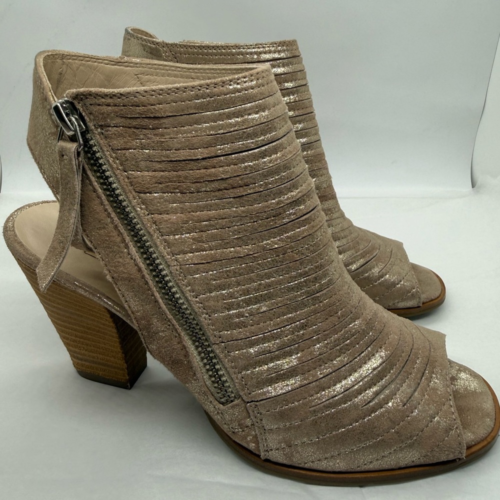Paul Green Metallic Leather Peep Toe Bootie Sandals Slingback Heel EU 4 / US 6.5